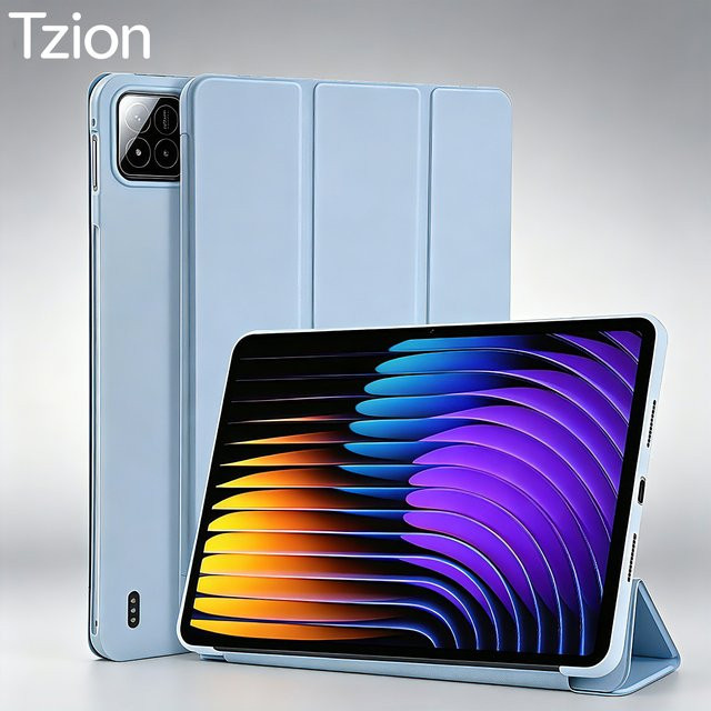 Tzion Smart Cover Tablet-Hülle mit dreifach faltbarem Ständer für Xiaomi Pad 7/7 Pro und Xiaomi Pad 8/8 Pro (11,2 Zoll, 2024/2025) in Grau oder Blau - Bild 1