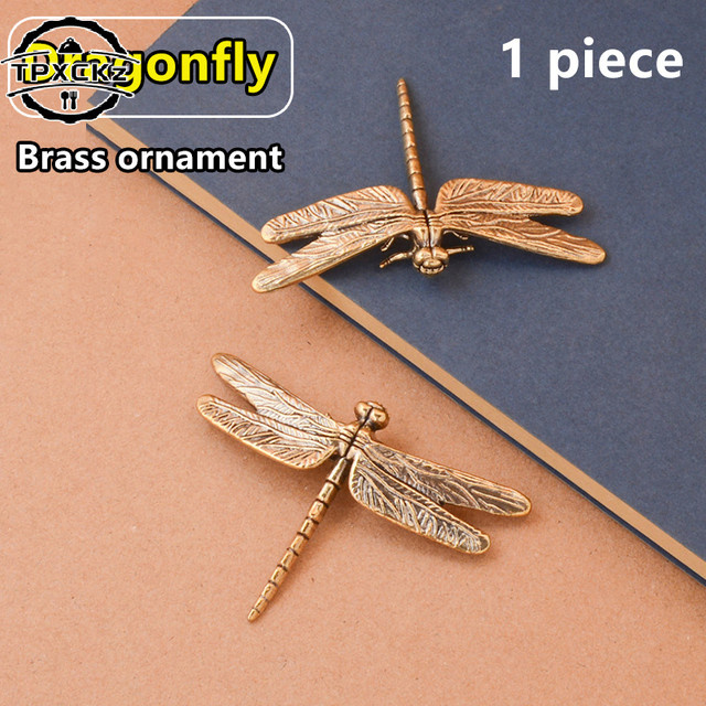 TPXCKz Libelle Ornament aus Messing als antike Insektenfigur für die Schreibtischdekoration oder als Feng Shui Sammlerstück - Bild 1