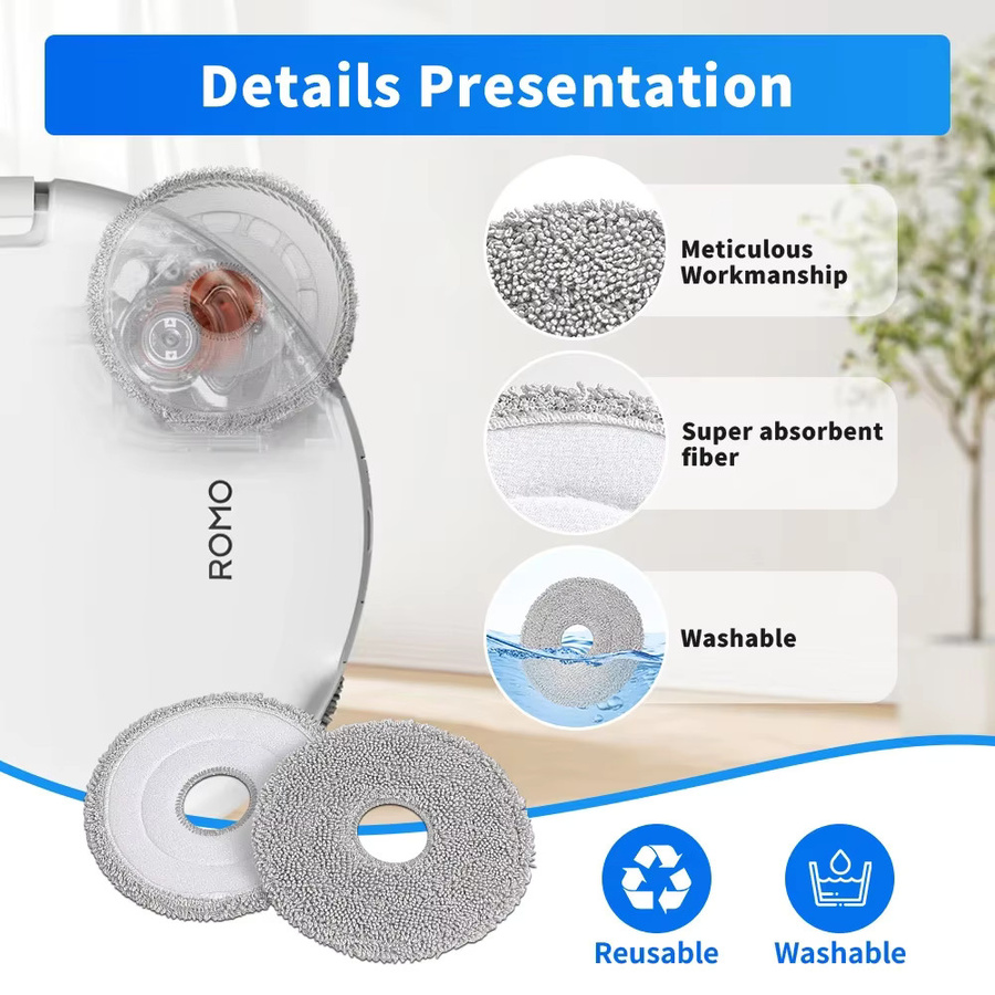 WINDNINJA Ersatzteil-Set für DJI ROMO P, ROMO S und ROMO A Staubsauger mit Hauptwalzenbürste, Seitenbürste, HEPA-Filter, Mopp Pad und Staubbeutel in Weiß - Bild 2