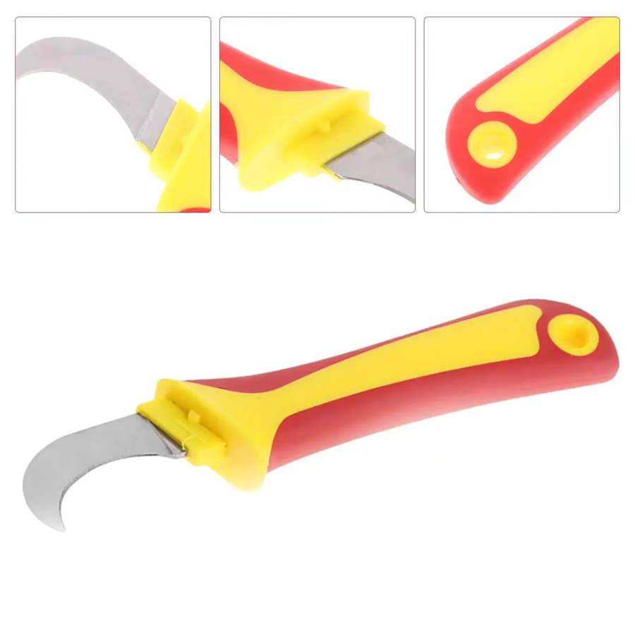 Lesendubles Abisolierwerkzeug für Elektriker mit gerader und gebogener Klinge, Farbe Rot, Material Stahl und Gummi - Bild 2