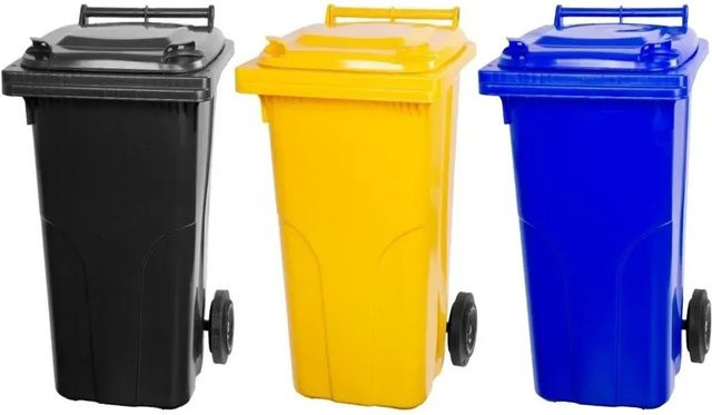 PROREGAL SuperSparSet 3x Mülltonne mit 2 Rädern aus HDPE-Kunststoff, 120 Liter, Grau, Schwarz, Gelb und Blau - Bild 1