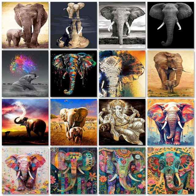 GATYZTORY Malen nach Zahlen Set Elefant in Rosa und Multicolor, Acrylmalerei auf Leinwand für Erwachsene, B x H: 40 x 50 cm - Bild 1