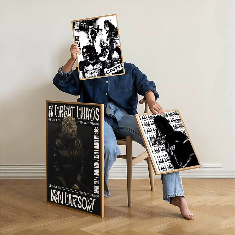 Selbstklebendes Kunstposter Ken Carson Rapper Portrait auf weißem Kraftpapier von Potdemiel - Bild 2
