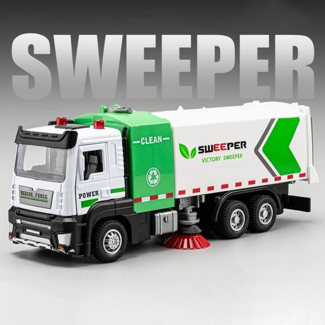 MAKEDA City Sweeper Muck Transport Truck, Spielzeugauto, Maßstab 1:32, Metall, mit Licht und Sound - Bild 1