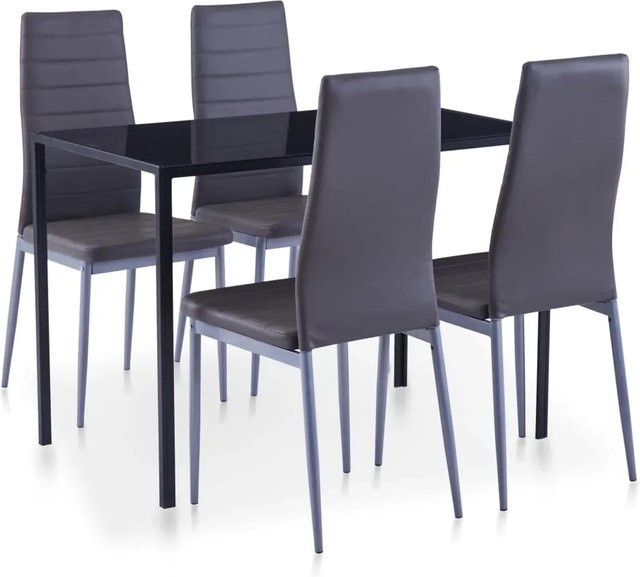 vidaXL 5-tlg. Essgruppe Grau mit Esstisch aus gehärtetem Glas und 4 Stühlen im modernen Design - Bild 1