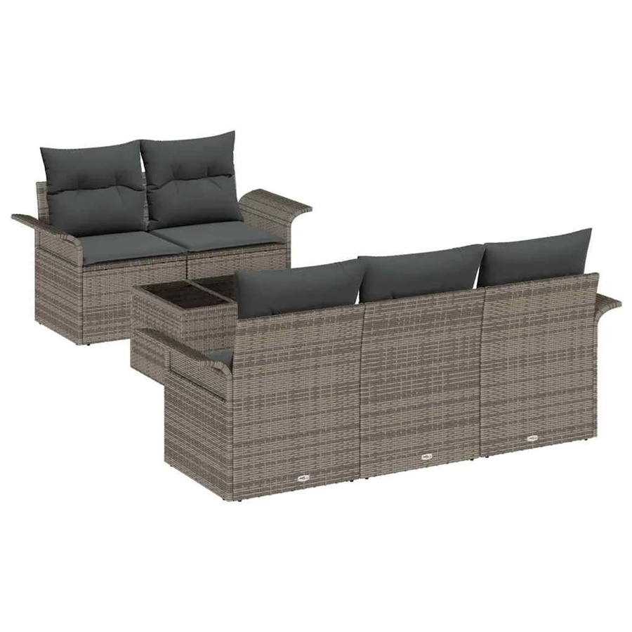 vidaXL 6-teilige Garten-Sofagarnitur aus Poly-Rattan in Grau mit Kissen und Tisch - Bild 2