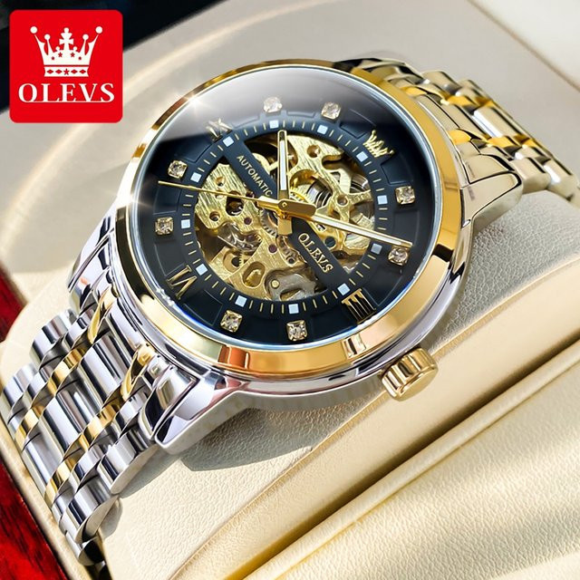 Olevs Armbanduhr Automatik, Edelstahl, Gold, Herren - Bild 1
