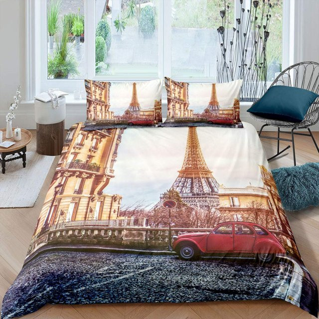 Bettwäsche-Set Your Warm Home Eiffelturm Design in Grau und Multicolour, Queen-Size aus Polyester, B/H: 240 x 220 cm mit 2 Kissenbezügen (50 x 70 cm) - Bild 1