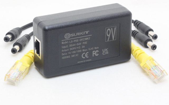 Dslrkit Gigabit Aktiver PoE-Splitter 23 Watt 9V 2,3A Schwarz mit DC 5,5x2,1/2,5mm Barrel-Plug und Ethernet/LAN 802.3AT - Bild 1