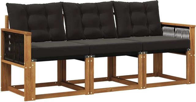 vidaXL Outdoor-Sofagarnitur aus Akazienholz und Textilene in Schwarz und Natur mit Kissen und Armlehnen - Bild 1