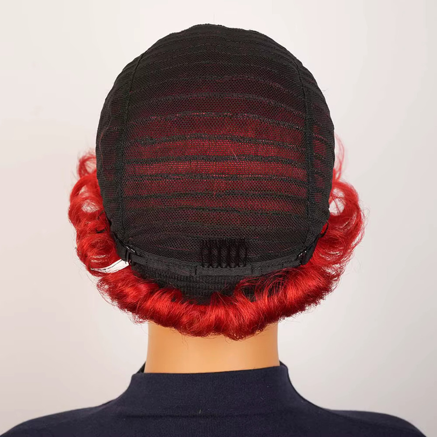 OYM HAIR Perücke, rote Echthaar-Perücke, Pixie-Schnitt mit Pony, Damen - Bild 3