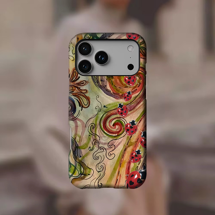 Potdemiel Handyhülle Marienkäfer-Swirl für iPhone 17 16 15 14 13 Pro Max Plus, magnetisch, robust, rot-schwarz-bunt - Bild 3