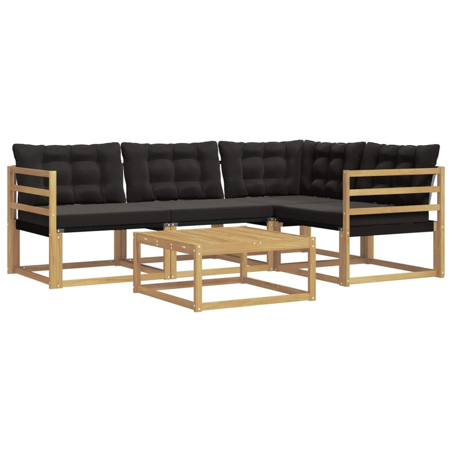 vidaXL Outdoor-Sofagarnitur aus Akazienholz in L-Form mit Textilene-Bezug und Kissen, Weiß und Schwarz, B/T/H: 79 x 79 x 37 cm - Bild 2