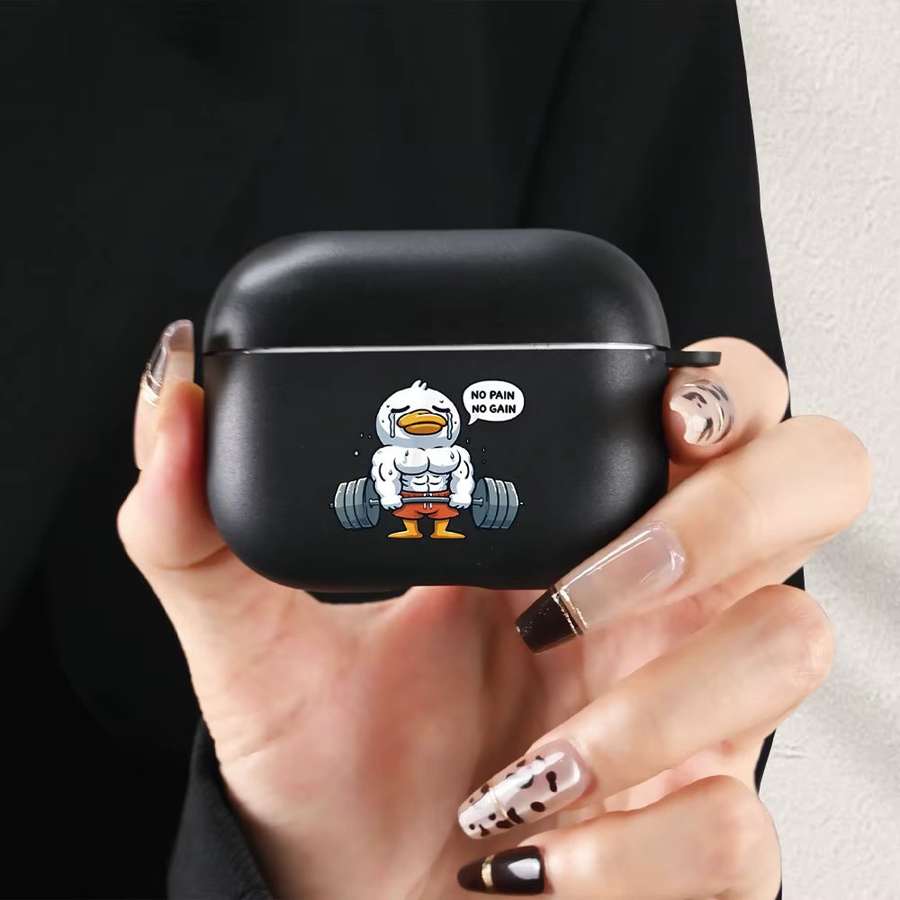 Fun Fitness Duck Weightlifting Pattern Schutzhülle für AirPods Pro, AirPods 2, AirPods 3 und AirPods 4 in Schwarz - Bild 4