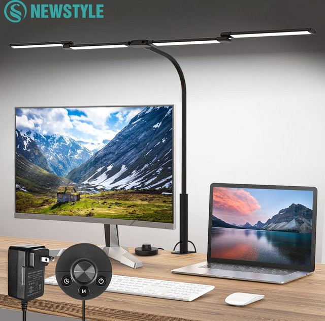 24 W LED Computertischleuchte mit Klemme in Schwarz, ultrahelle Schreibtischlampe mit 5 Farbtemperaturen und 10 Helligkeitsstufen, augenschonende Monitorlampe für Home Office und Task Lighting - Bild 1