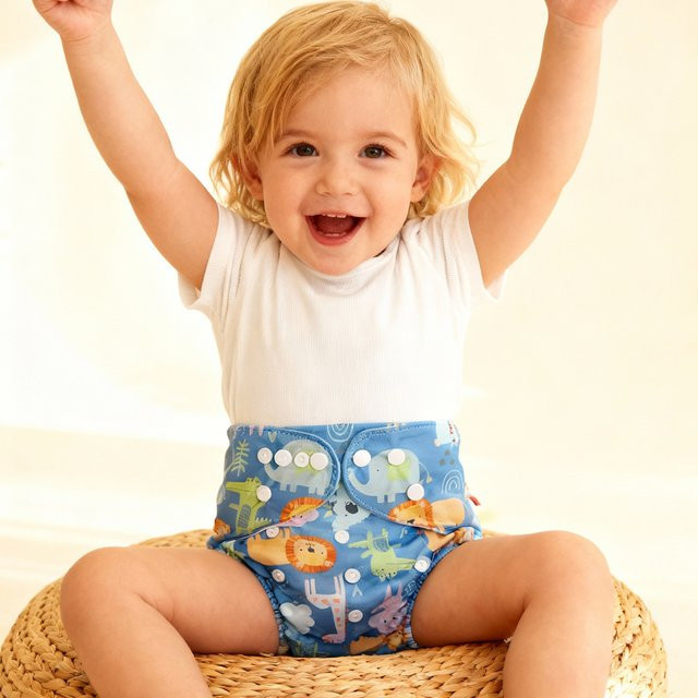 HappyFlute Baby-Taschenwindelhülle mit Tier- und Blumenmuster, wasserdicht und waschbar, blau/mehrfarbig, für 3–15 kg - Bild 1