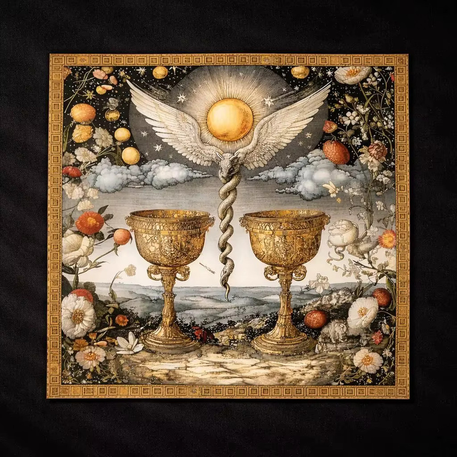 Hermetica Antiqua Two of Cups Tarot-Tuch, bunte Altarmatte im Vintage-Stil - Bild 3