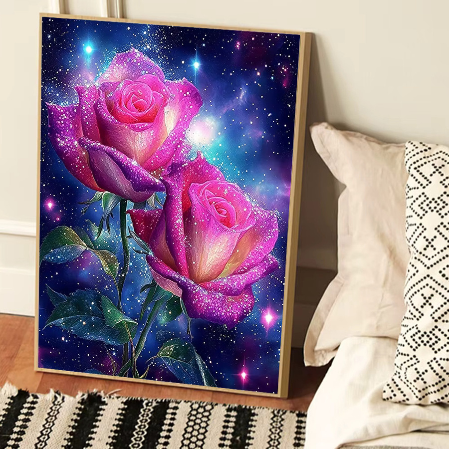 Huacan Diamantmalerei Set Blumenlandschaft mit Sternenhimmel und Rosen in Multicolour, B/H: 30,0 x 20,0 cm - Bild 3