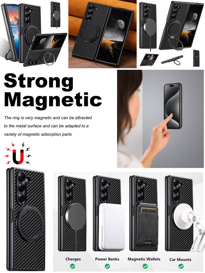 SUTENI Handyhülle mit Magnet für kabelloses Laden und 360 Grad drehbarem Ständer mit Kunstleder-Ringschnalle für Samsung Galaxy Z Fold 8 Ultra, Z Fold 7, Z Fold 6 und Z Fold 5 in Schwarz - Bild 7