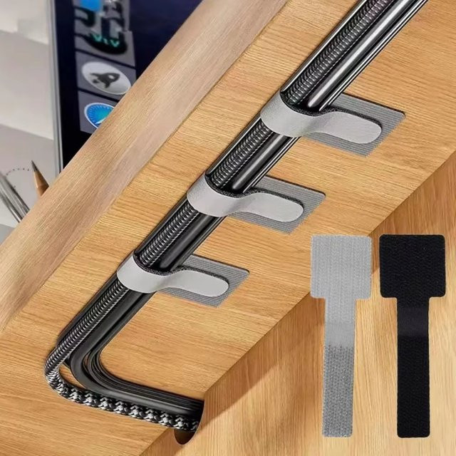 KAFNHCKA Wiederverwendbare Kabelbinder als selbstklebender Kabel-Organizer und Befestigungsdraht-Organizer in Schwarz und Grau - Bild 1