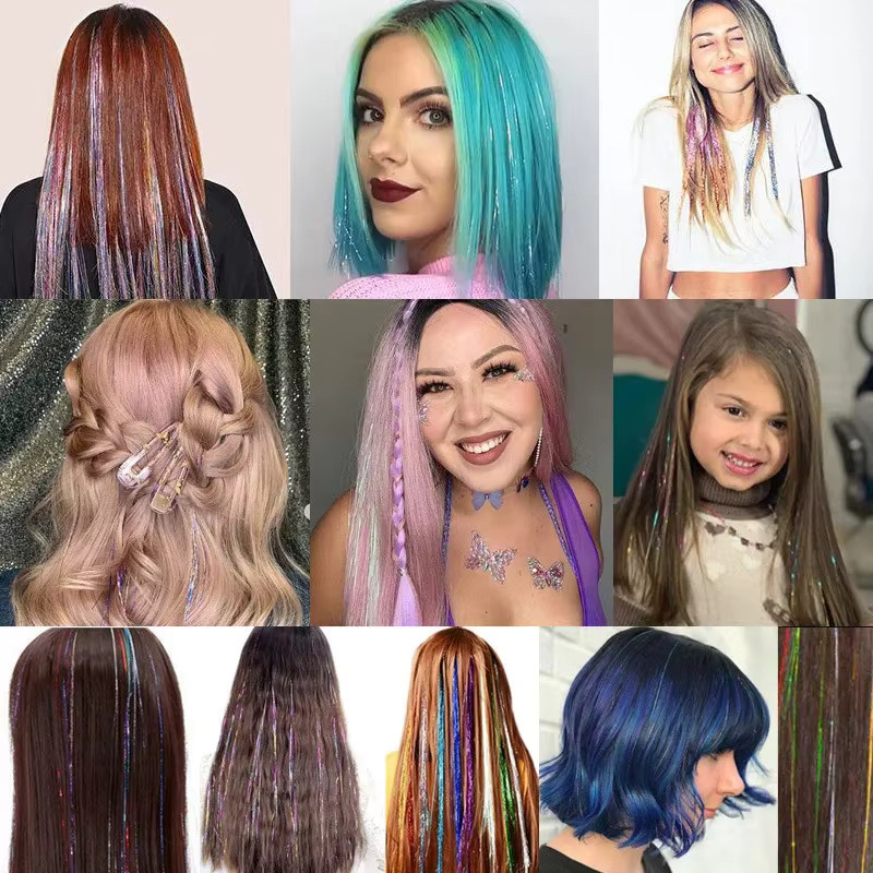 Haarverlängerung Kit Lametta, Regenbogen, bunt, für glattes Haar, Damen - Bild 3