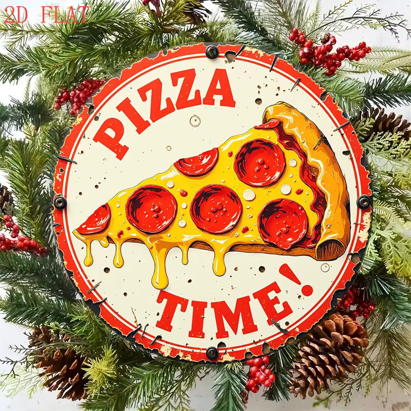 Potdemiel Rundes Aluminium-Wandschild mit Pizza-Design, Rustikales Metalldekor, Durchmesser: 20,32 cm - Bild 5