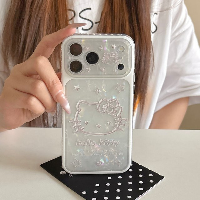 Sanrio Hello Kitty Handyhülle aus Acryl für iPhone 17, 16, 15 Pro Max und 17 Pro, Stoßfest, Farbe: Weiß/Transparent - Bild 1