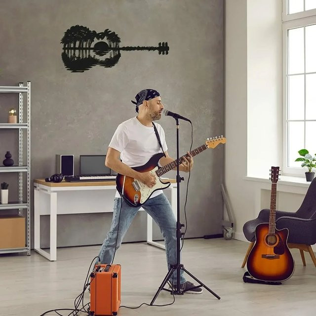 HELLOYOUNG Rustikale Gitarren-Wandkunst aus Metall in Schwarz - Bild 1