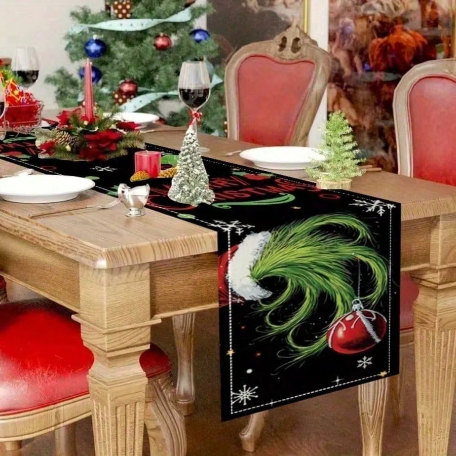 JIT Weihnachts-Tischläufer mit Grinch-Cartoon-Muster für deine festliche Weihnachtsdekoration, B/T: 45 x 30 cm - Bild 4
