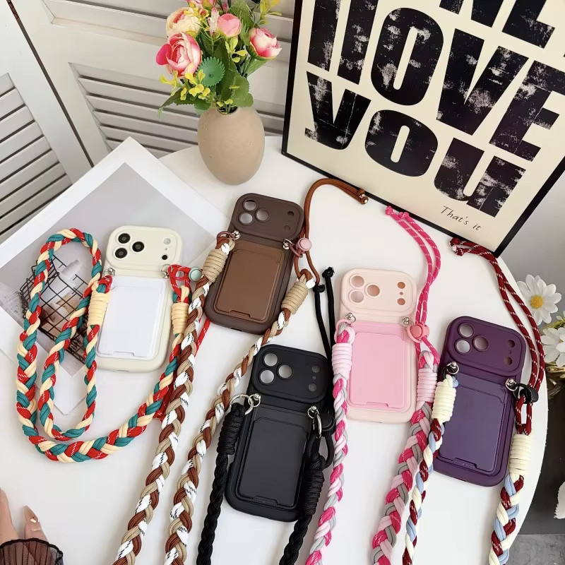 EHUIDE iPhone Hülle mit geflochtenem Lanyard und Kartenhalter in Braun, stoßfestes Phone Case für iOS - Bild 2