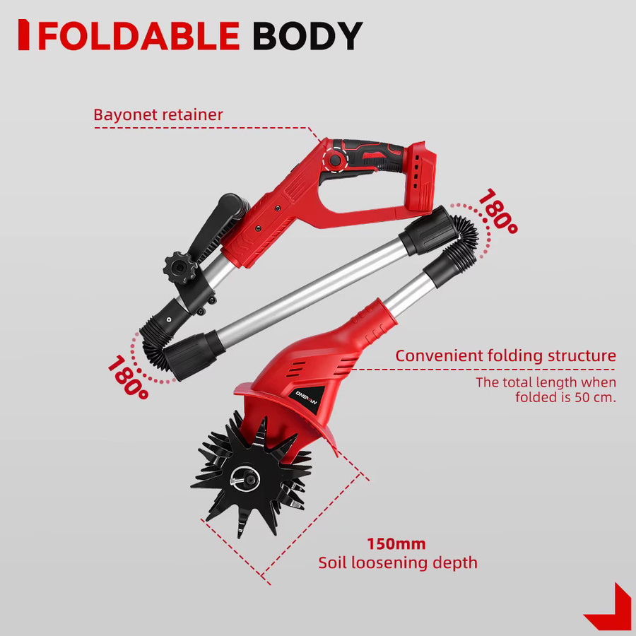 ONEVAN Bürstenloser Elektrischer Rotationsgrubber Kultivator in Rot für Makita LXT Akku, 15 cm Arbeitsbreite - Bild 4