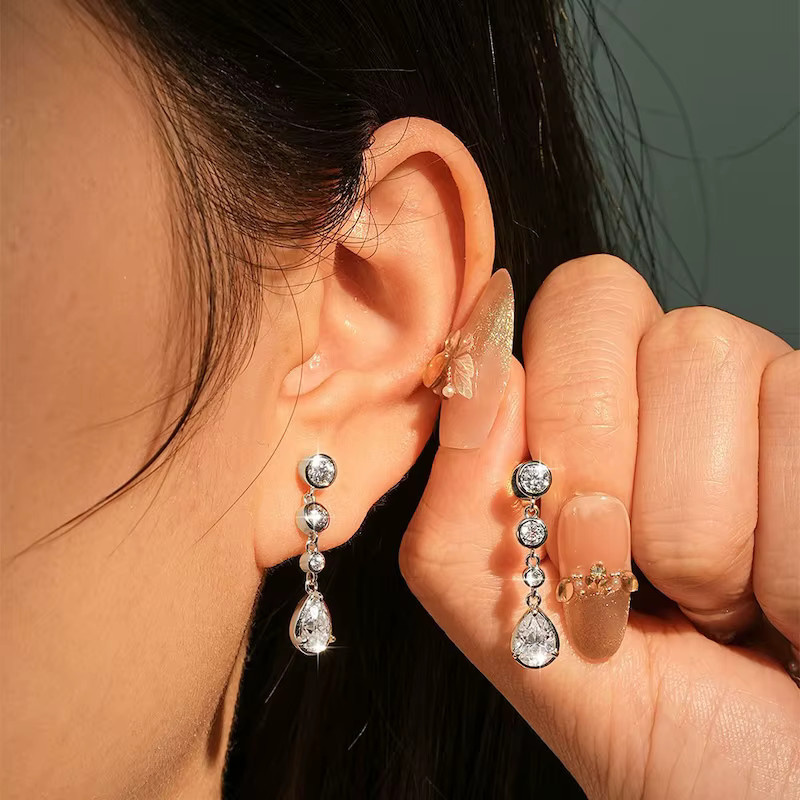 Rrjzz Verlobungsohrringe, Moissanit, Diamant, Damen, 5 x 7 mm - Bild 3