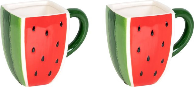 Genialo Tassen-Set Melone aus Keramik, 2 Stück, grün, rot, mehrfarbig, 450 ml pro Tasse - Bild 1