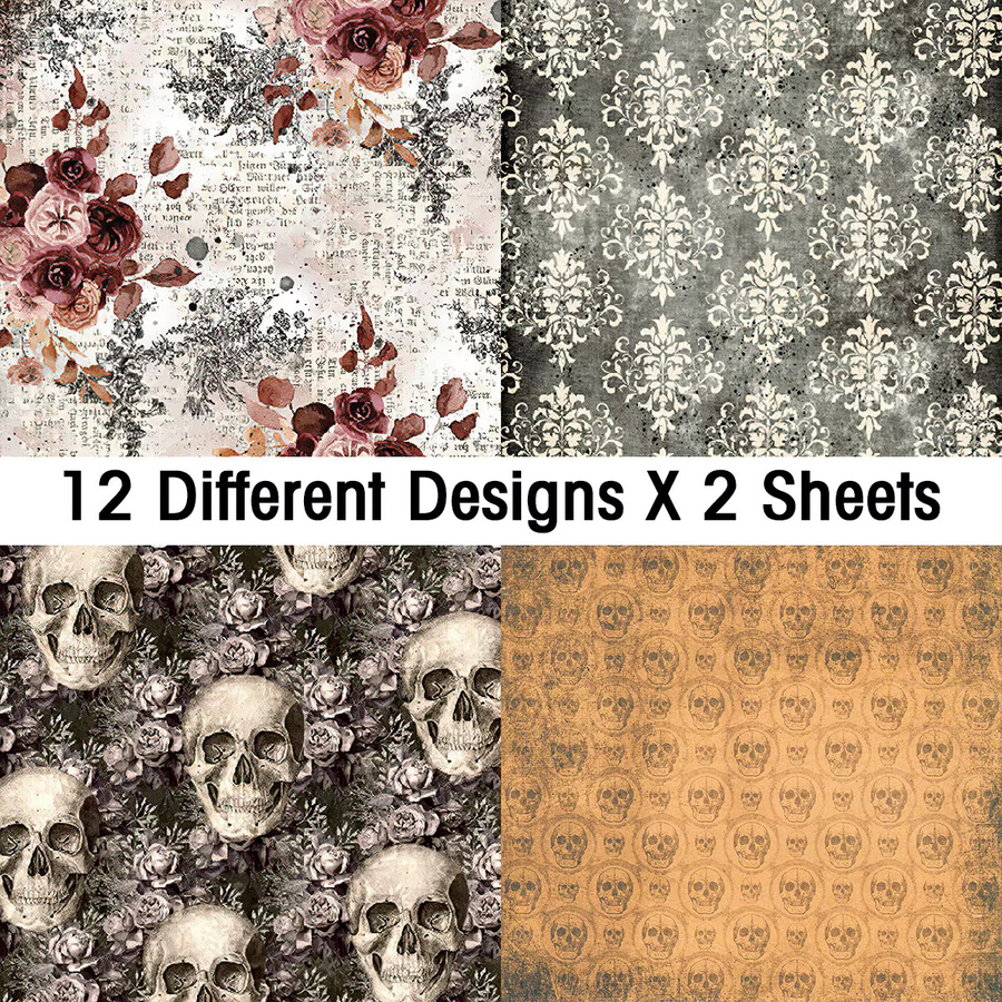 24 Stück Vintage Halloween Schädel Decoupage Papier für DIY Handwerk und Journaling in Multicolour - Bild 2
