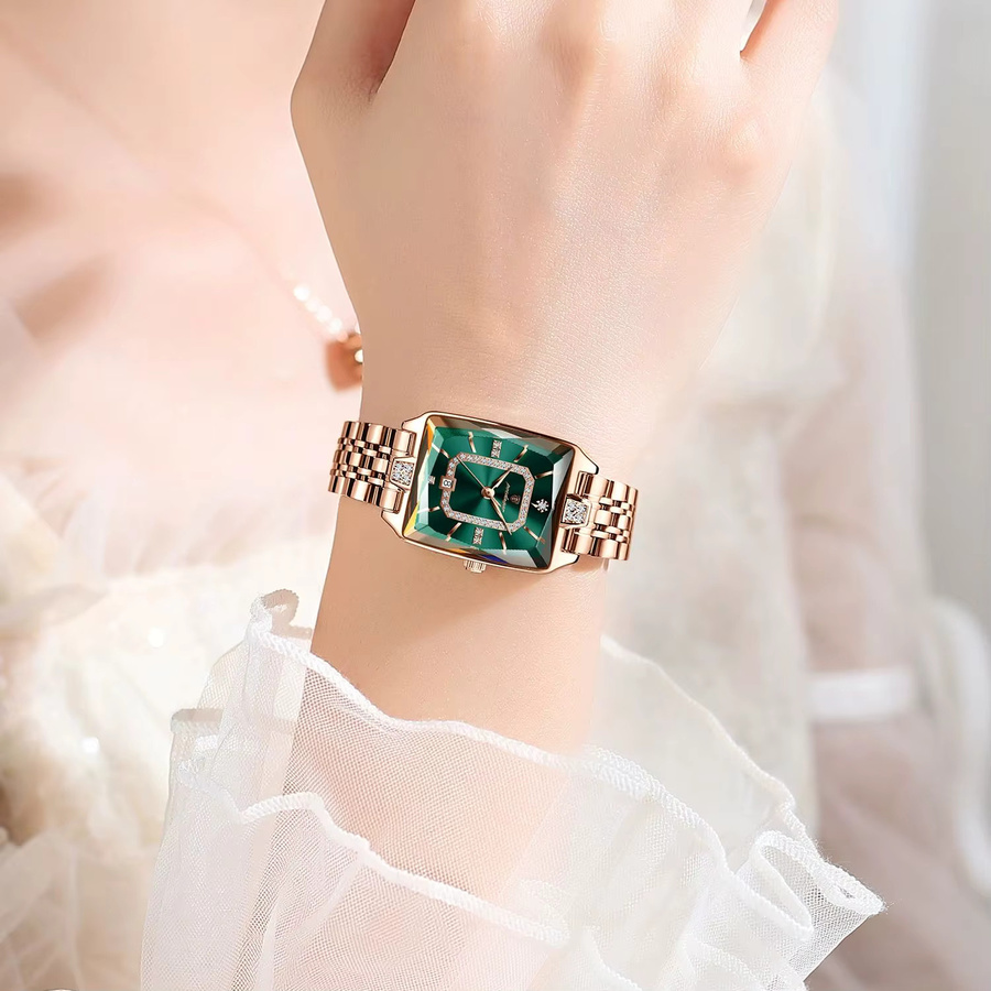 POEDAGAR Armbanduhr Quarz, Edelstahl, Roségold, Grün, Damen - Bild 5