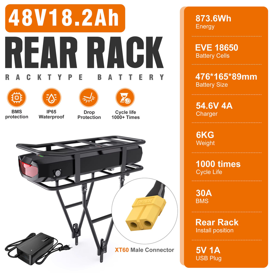 Racktype Lithium-Ionen-Akku für Elektrofahrräder und E-Bikes, Schwarz, 20,8 Ah - Bild 2