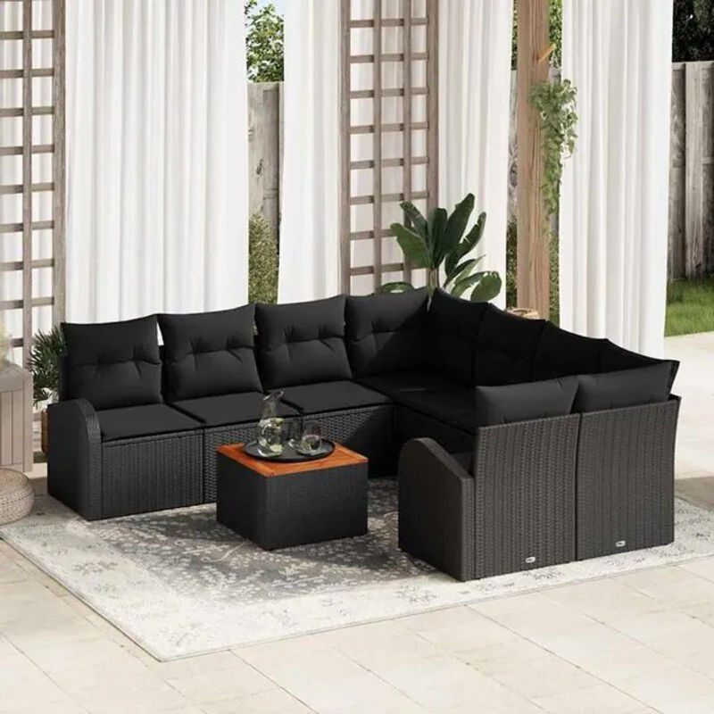 Vidaxl Garten-Sofa-Set aus Polyrattan in Schwarz, 9-teiliges Loungemöbel-Set im modernen Design - Bild 1