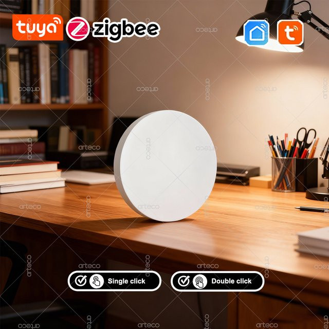 Tuya ZigBee Button Szenenschalter Weiß – Batteriebetriebener intelligenter Verknüpfungsschalter für Smart Life und Tuya Zigbee Geräte - Bild 1