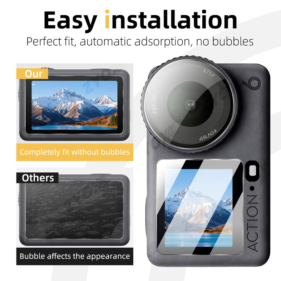 DJI Osmo Action 6 und Osmo Action 5 Pro Schutzglas Set: Transparentes 9H Gehärtetes Glas für Bildschirm und Objektiv zur Kratzschutz-Optimierung - Bild 4