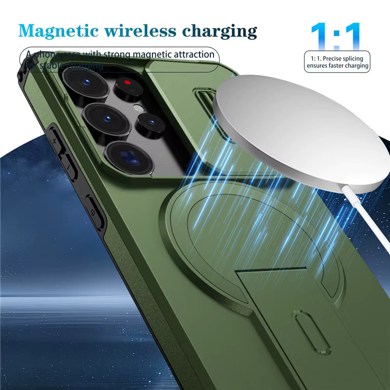 Magnetische Armor-Hülle mit Halterung für Samsung Galaxy S26 S25 S24 S23 Ultra sowie A15 A25 A35 A55 A16 A26 A35 A56 A17 A37 A57 in Blau und Grün mit MagSafe Kompatibilität - Bild 4