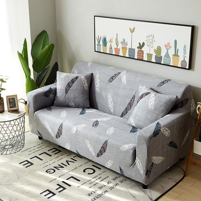 S-EMIGA Sofa Schonbezug mit floralem Design in Grau, elastischer Polyester-Elastan-Mix für Ecksofas, Breite: 90 cm - Bild 1