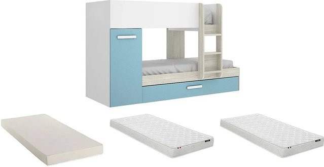 Vente-unique Etagenbett Anthony für Kinder in Türkisblau und Weiß, Höhe: 243 cm - Bild 1