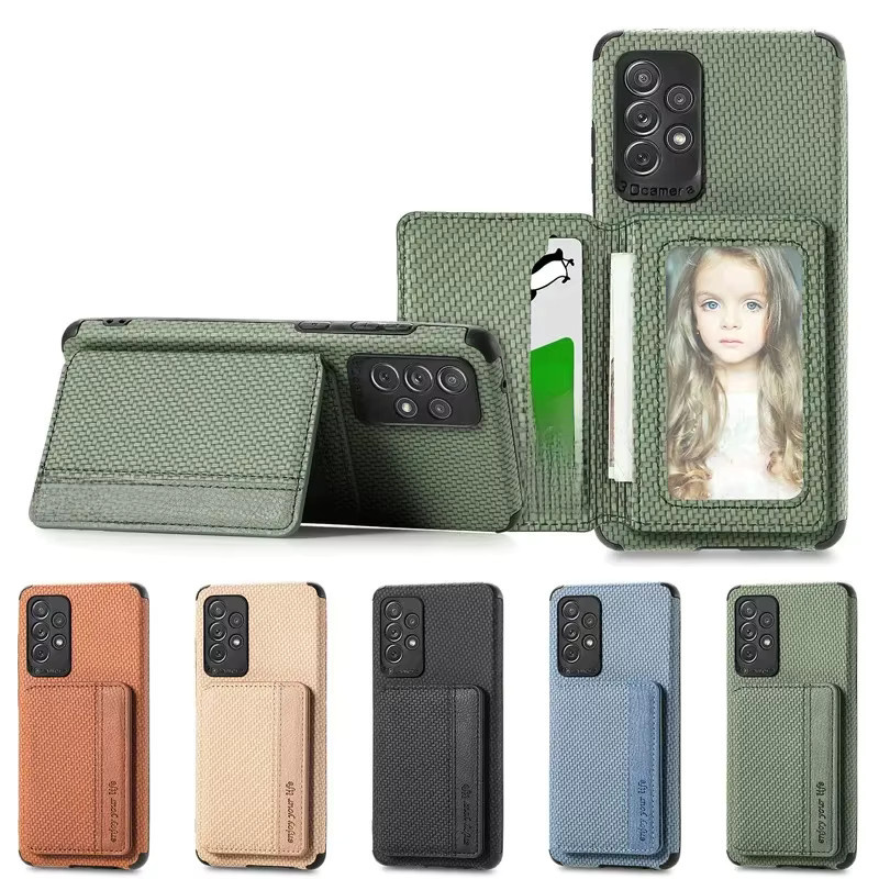 Magnetische Leder-Brieftasche mit RFID-Schutz und Kohlefaser-Design als Kartenhalter Hülle für Samsung Galaxy S25 S24 S23 S22 S21 Ultra Plus und S20 FE in Beige oder Braun - Bild 5