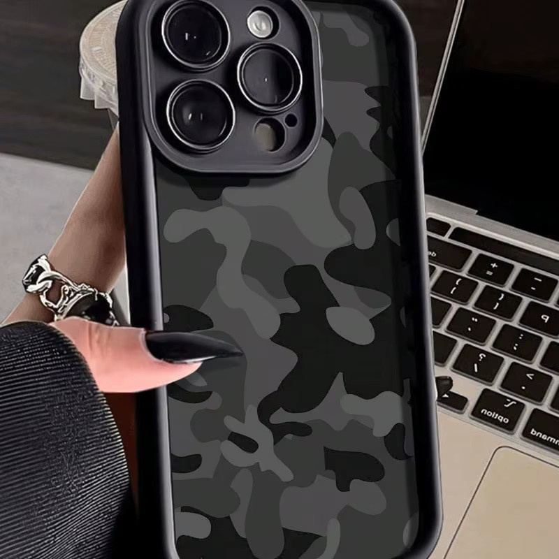 Camouflage Square Pattern TPU Handyhülle mit erhöhtem Rand für iPhone 17 Pro Max, 16, 15, 14, 13, 12, 11 Pro Max, Xs, Xr, X, 7, 8 Plus und SE Series in Multicolour, Schwarz und Grau - Bild 3