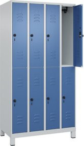 C+P Doppelstock-Spind Classic PLUS mit 4 Abteilen, Füße, Grau/Blau, H: 195 cm, B: 100 cm, T: 50 cm - Bild 1