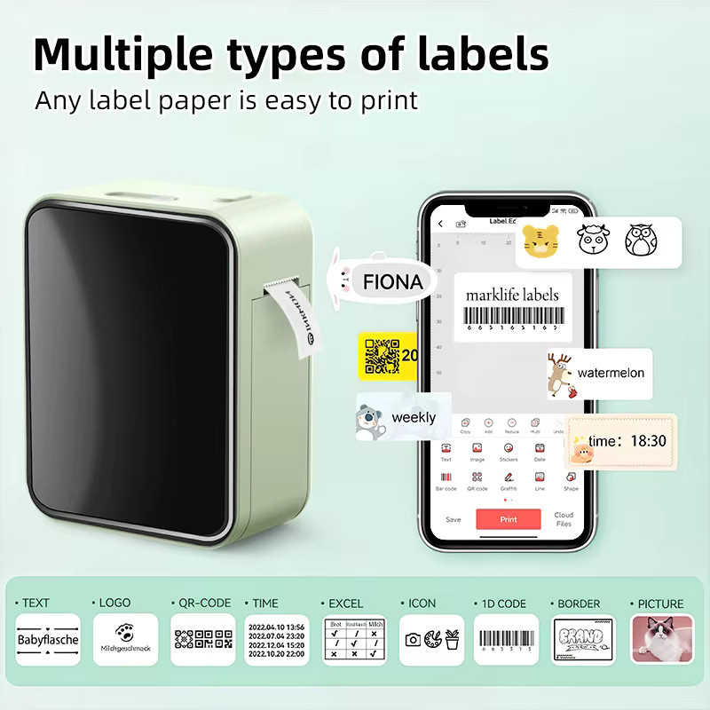 Marklife P15 Thermo-Etikettendrucker, tragbarer kabelloser Bluetooth-Drucker für Küche, Büro und DIY-Projekte - Bild 2