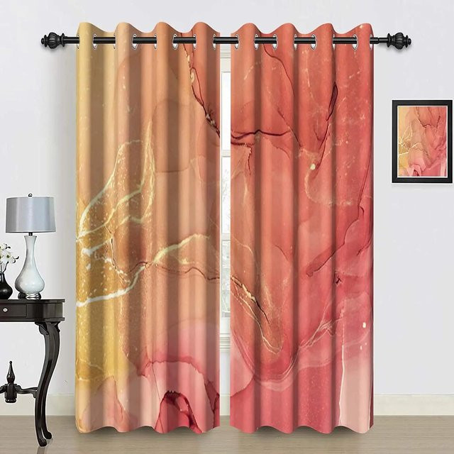 Luxuriöse Vorhänge mit Ebenholz-Marmor-Optik und Gold-Design, 2er-Set, halbtransparent, Polyester, B: 100 cm, H: 130 cm - Bild 1