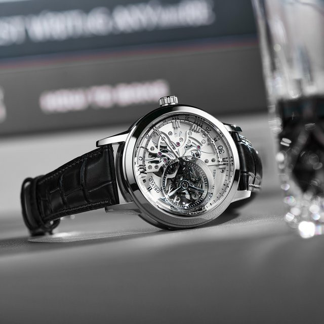 OBLVLO Automatikuhr, Skelett, Edelstahl, Kalbslederarmband, 45 mm, Herren - Bild 1