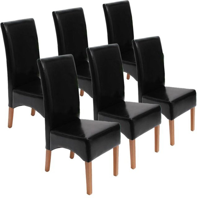 CHEFGASTRO Esszimmerstuhl 6er-Set gepolstert in Schwarz aus Leder und Kunstleder mit hellen Holzbeinen, H x B x T: 102 x 44 x 54 cm, Sitzhöhe: 47 cm - Bild 1