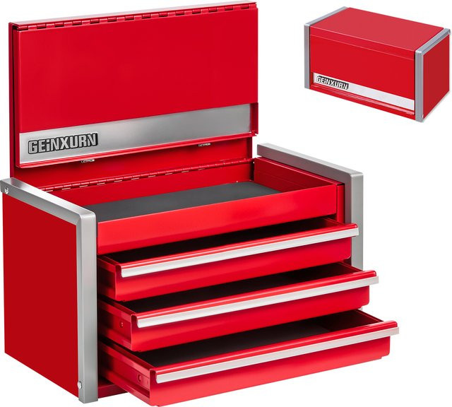 Geinxurn Mini-Werkzeugkasten aus Stahl in Rot, tragbarer und stapelbarer Werkzeugkoffer mit magnetischer Verriegelung, B/T/H: 32,2 x 21,5 x 11,7 cm - Bild 1